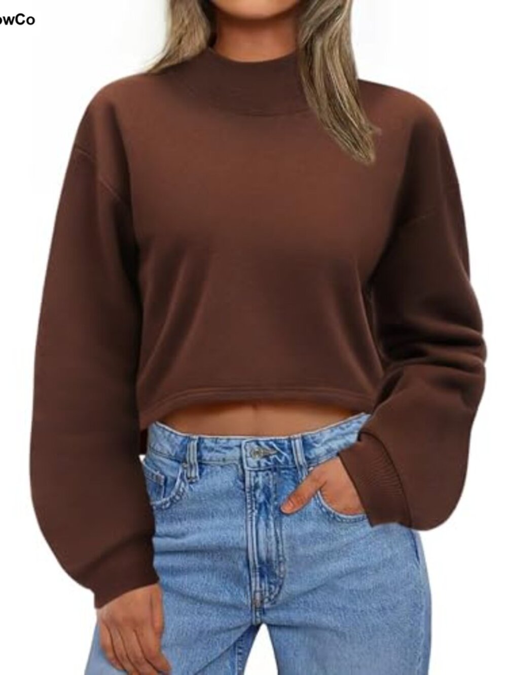 Womens Mock Neck Fleece Cropped Oversized Sweatshirt Pullover Casual Long Sleeve